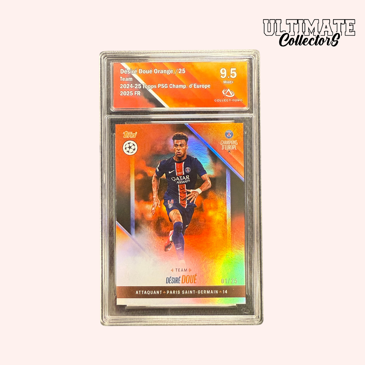 Carta classificata Topps - Campioni d'Europa PSG 2025 - Désiré Doué - 25/01 (Alpha)