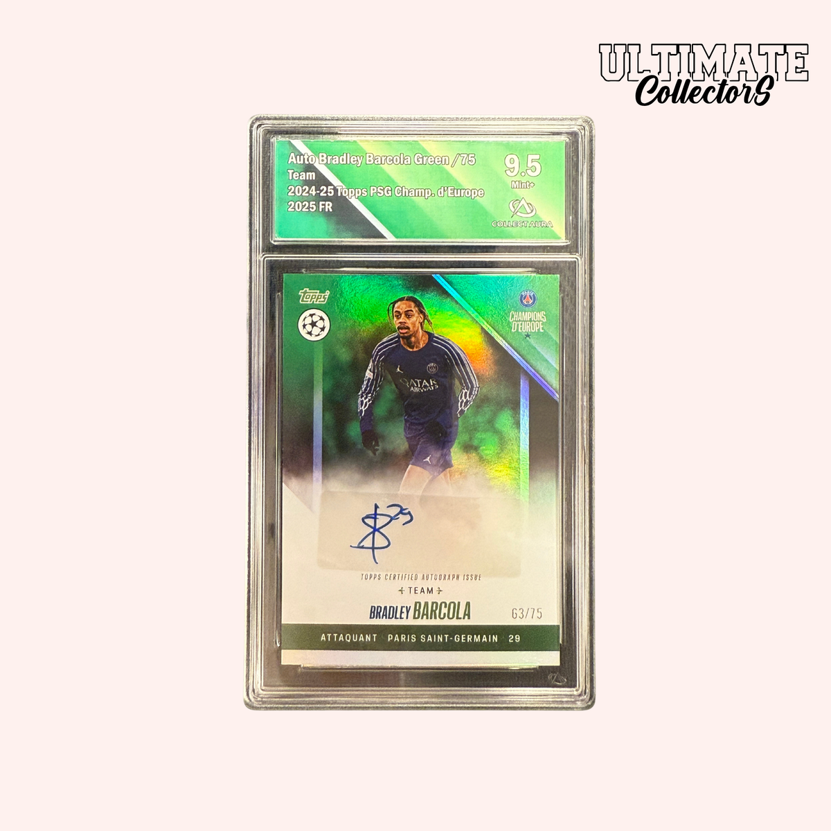 Carta Topps Graded - PSG Campioni d'Europa 2025 - Bradley Barcola - /75 Autografo