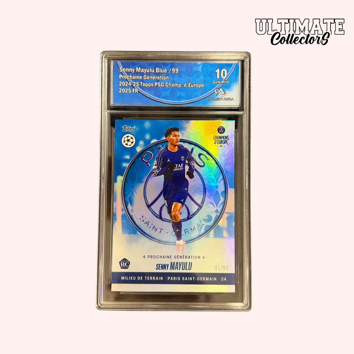 Carta Topps Graded - PSG Campioni d'Europa 2025 - Senny Mayulu - RC - Numerata