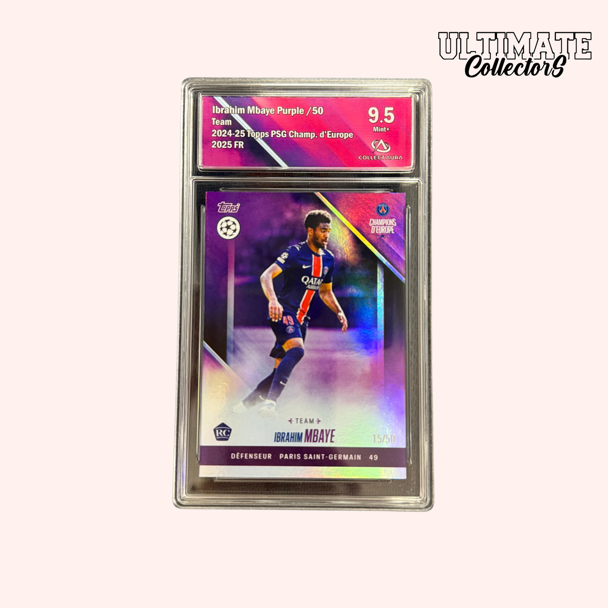 Carta Topps Graded - PSG Campioni d'Europa 2025 - Mbaye - RC - Numerata