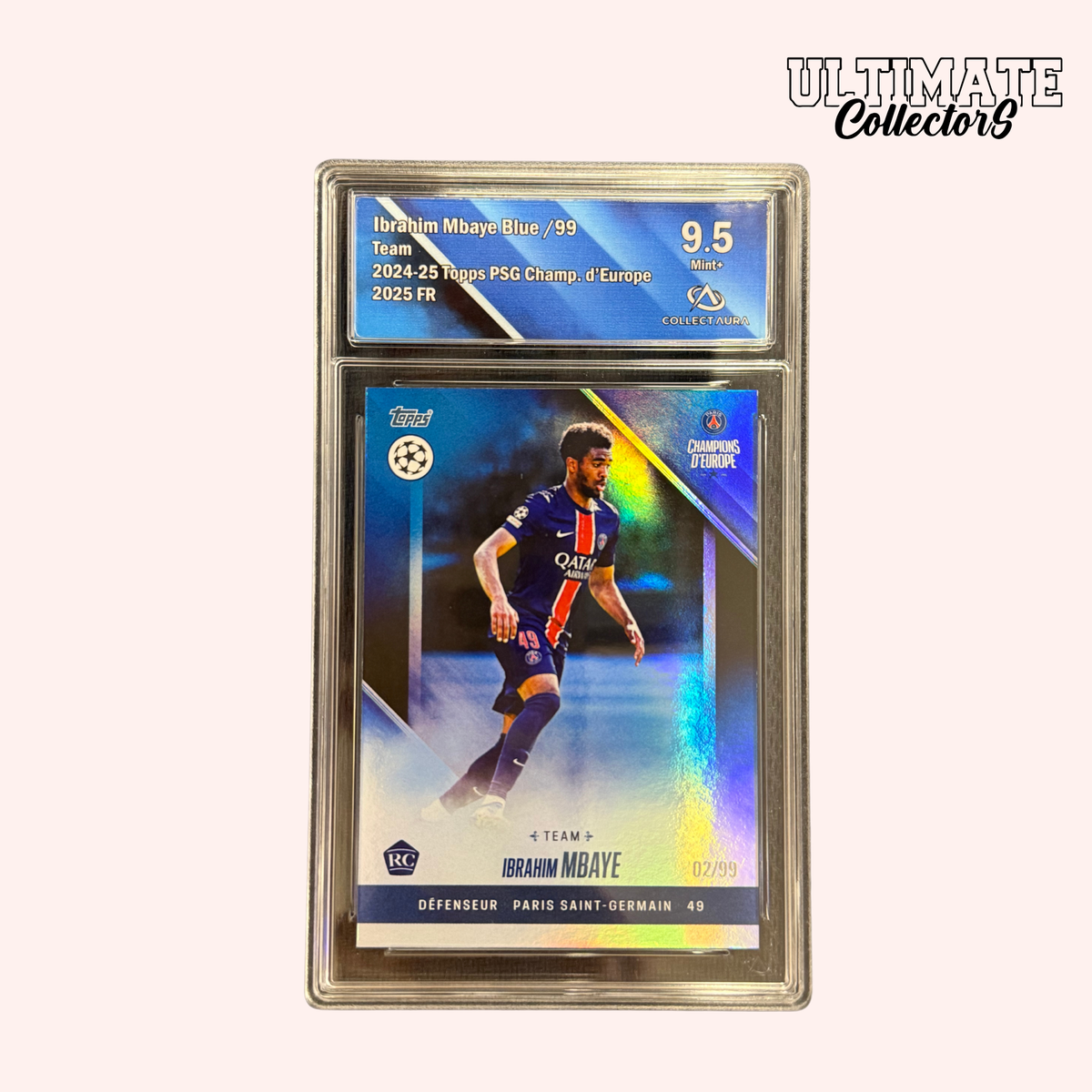 Carta Topps Graded - PSG Campioni d'Europa 2025 - Mbaye - RC - Numerata
