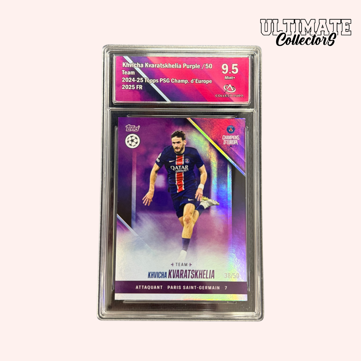Carte Gradée Topps - PSG Champions d'Europe 2025 - Kvaratskhelia - Numérotée
