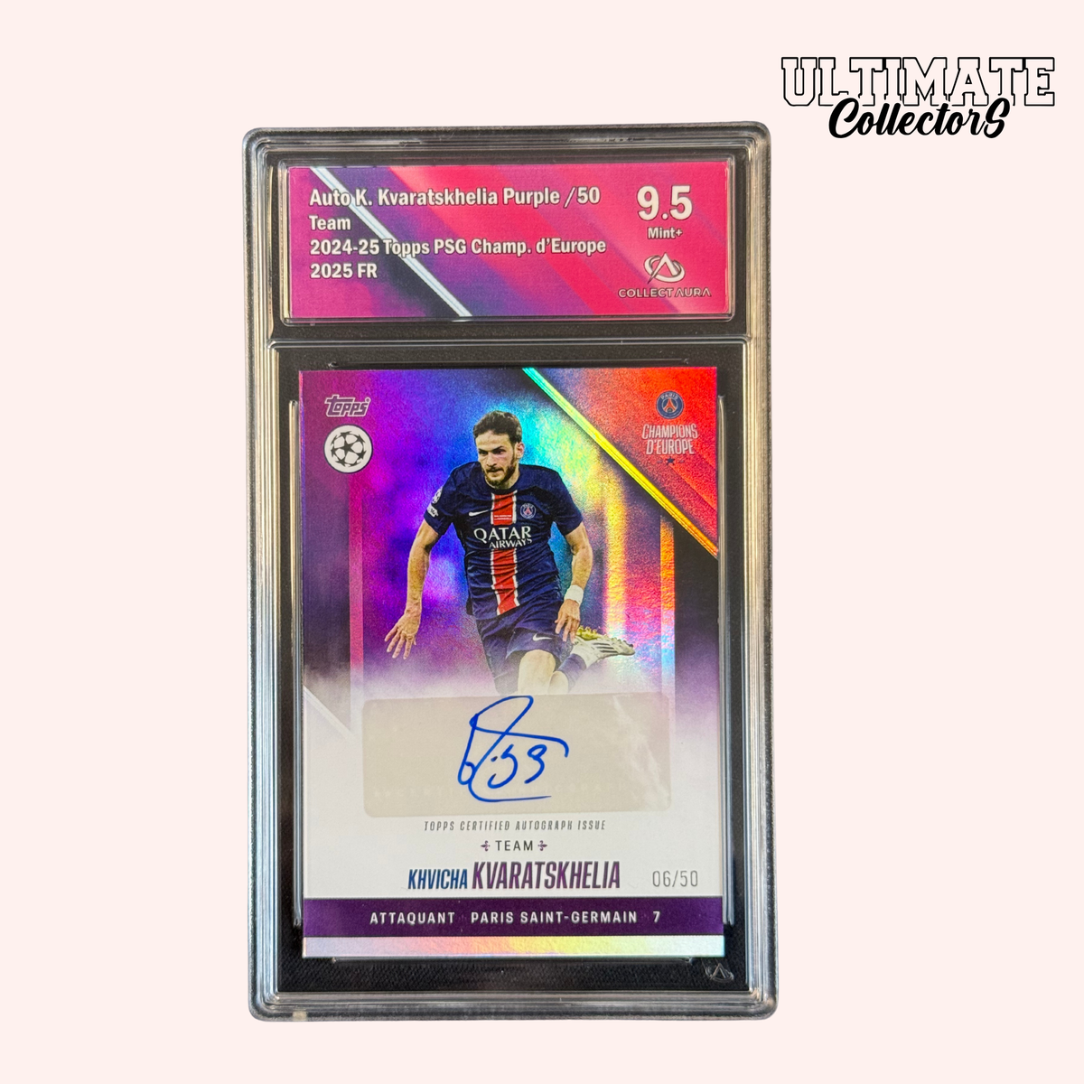 Carta Topps Graded - PSG Campioni d'Europa 2025 - Kvaratskhelia - Autografo - /50