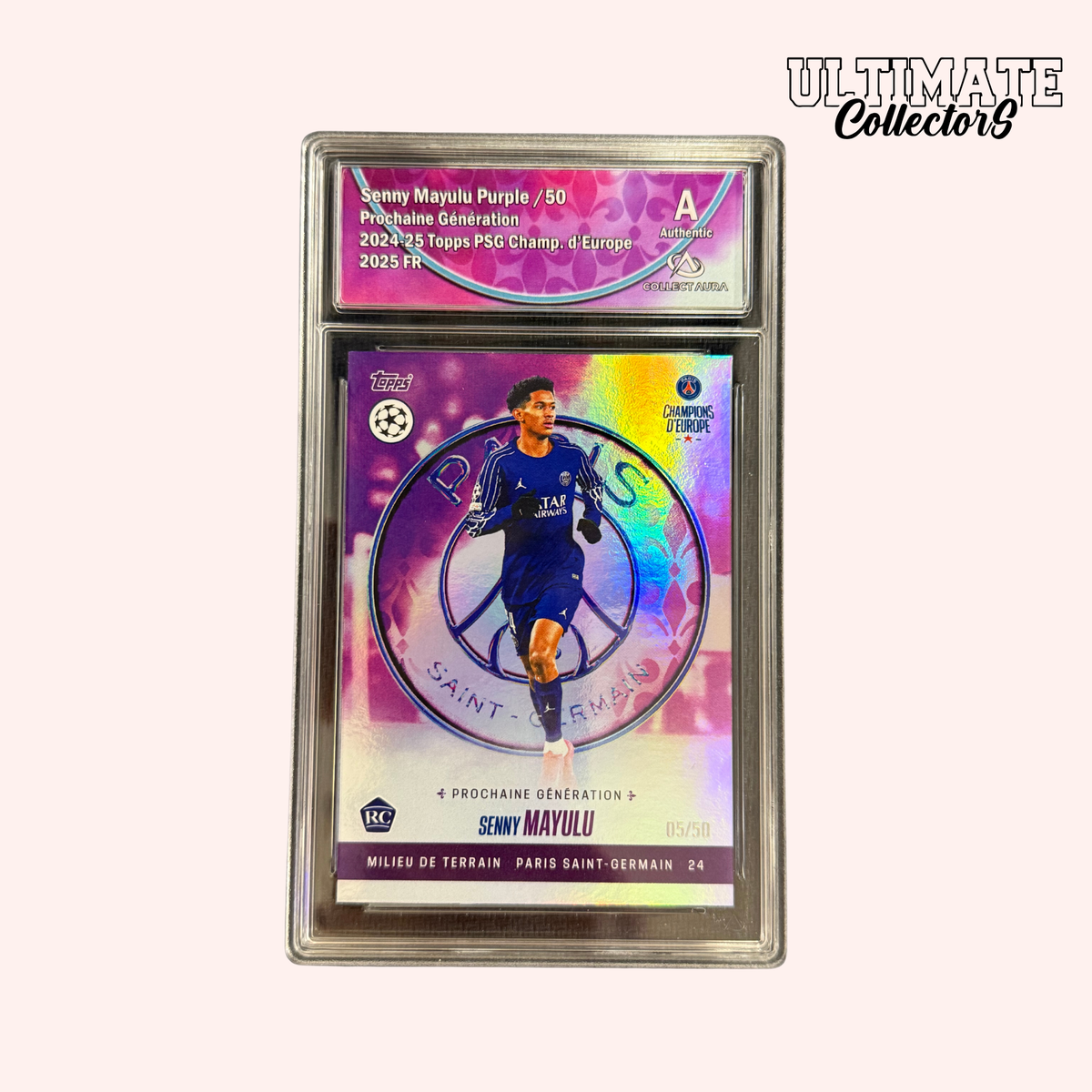 Carta Topps Graded - PSG Campioni d'Europa 2025 - Senny Mayulu - RC - Numerata