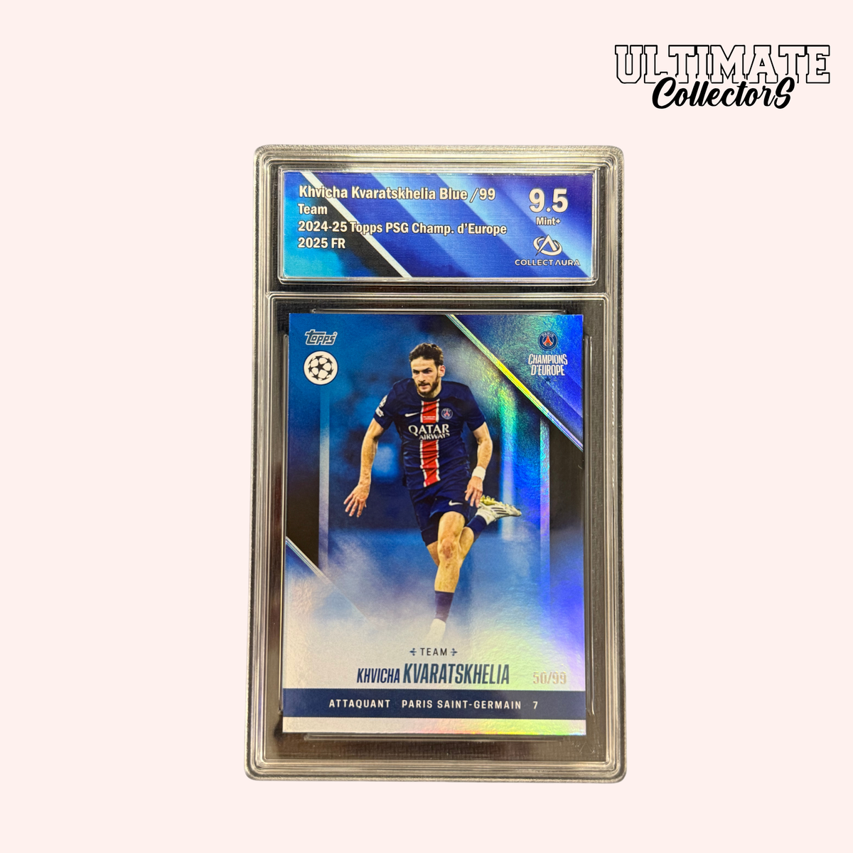 Carte Gradée Topps - PSG Champions d'Europe 2025 - Kvaratskhelia - Numérotée