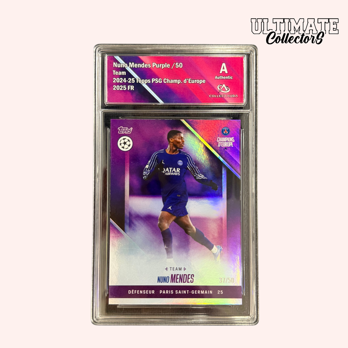 Carte Gradée Topps - PSG Champions d'Europe 2025 - Nuno Mendes - /50