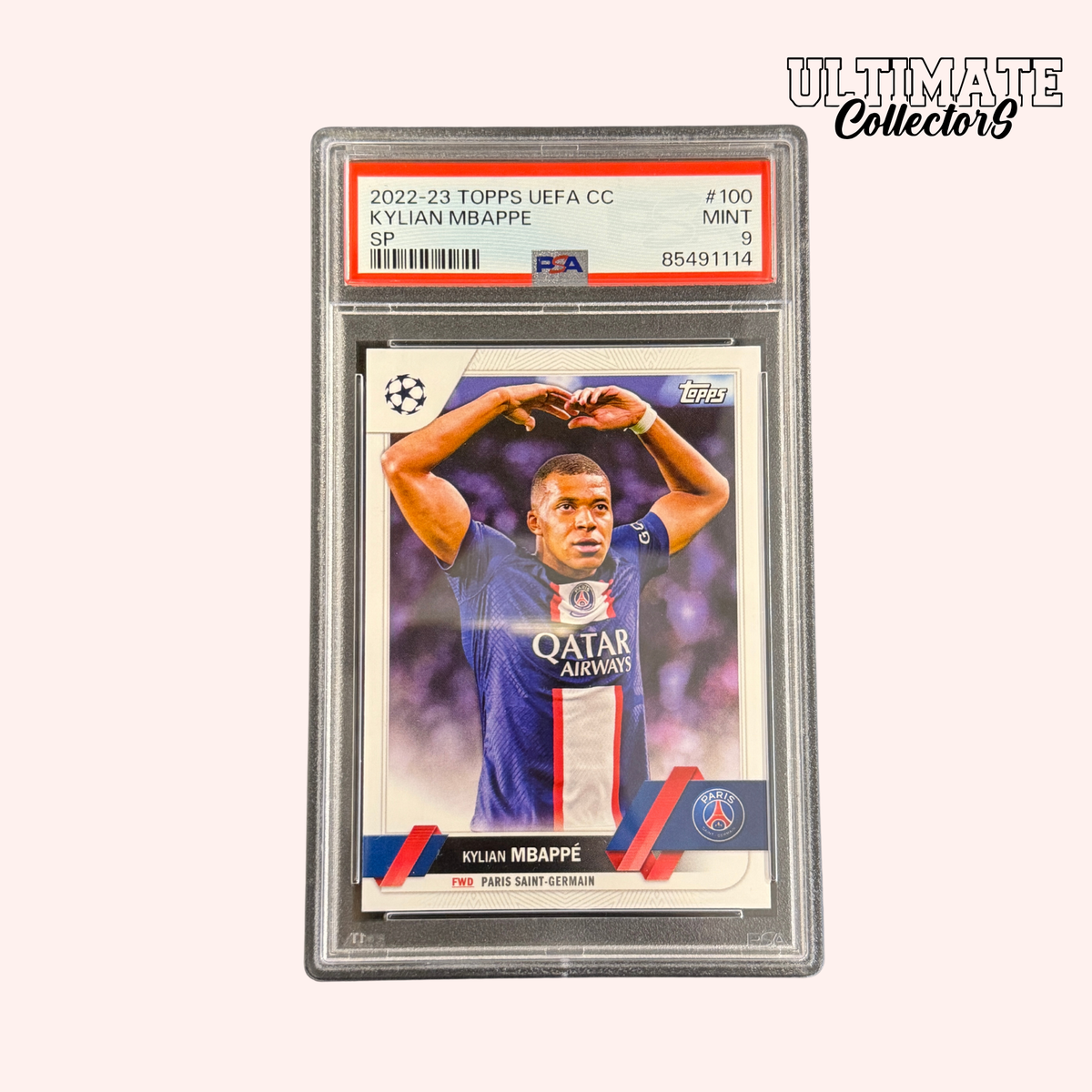 Carta Topps UCC 2022/23 con valutazione – Mbappé SP – PSA 9 
