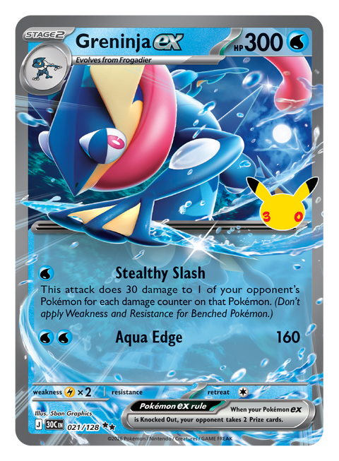 Carta Greninja-ex 021/128 del set Pokémon 30th Celebration, 30 anni del GCC