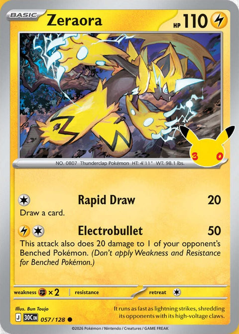 Carta Zeraora 057/128 del set Pokémon 30th Celebration, 30 anni del GCC