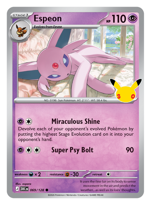 Carta Espeon 069/128 del set Pokémon 30th Celebration, 30 anni del GCC