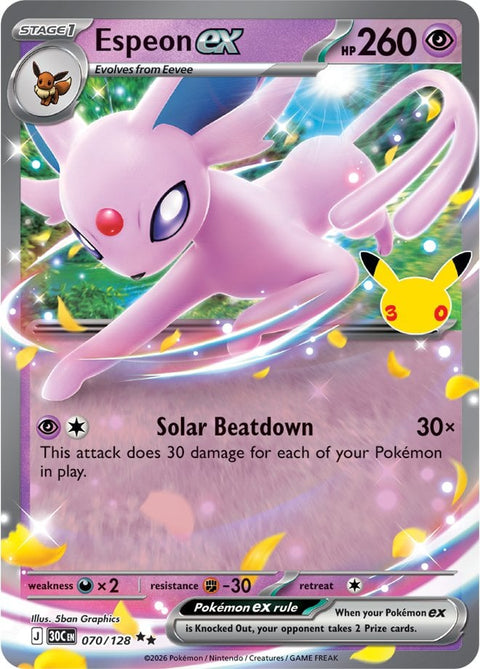Carta Espeon-ex 070/128 del set Pokémon 30th Celebration, 30 anni del GCC