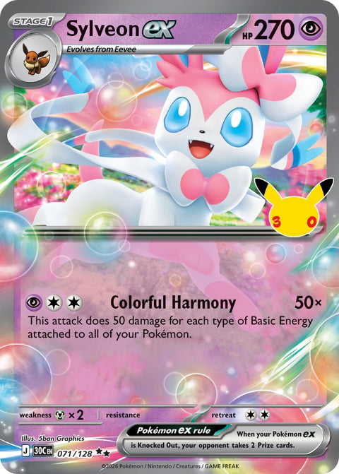 Carta Sylveon-ex 071/128 del set Pokémon 30th Celebration, 30 anni del GCC