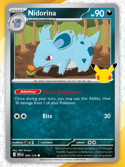 Carta Nidorina 088/128 del set Pokémon 30th Celebration, 30 anni del GCC