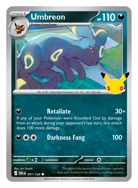 Carta Umbreon 091/128 del set Pokémon 30th Celebration, 30 anni del GCC
