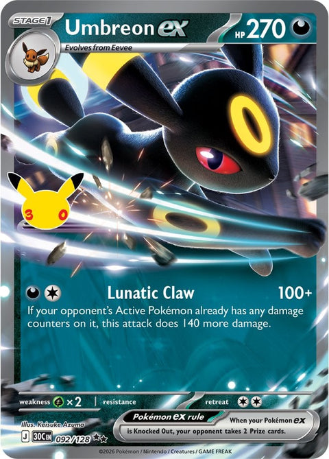 Carta Umbreon-ex 092/128 del set Pokémon 30th Celebration, 30 anni del GCC