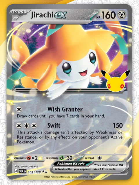Carta Jirachi-ex 102/128 del set Pokémon 30th Celebration, 30 anni del GCC
