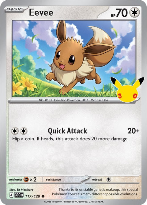 Carta Eevee 117/128 del set Pokémon 30th Celebration, 30 anni del GCC