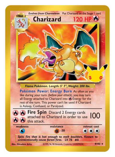 Carta Charizard Classic Collection (ristampa della carta del 1999) del set Pokémon 30th Celebration, 30 anni del GCC