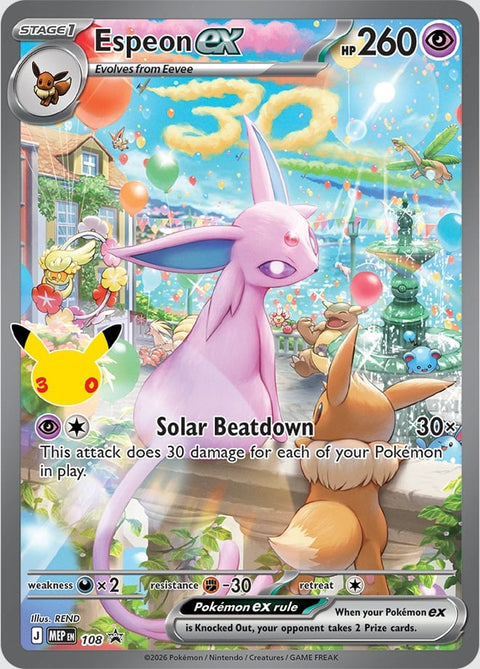 Carta Espeon-ex Promo · MEP 108 (promo del box UPC Espeon) del set Pokémon 30th Celebration, 30 anni del GCC